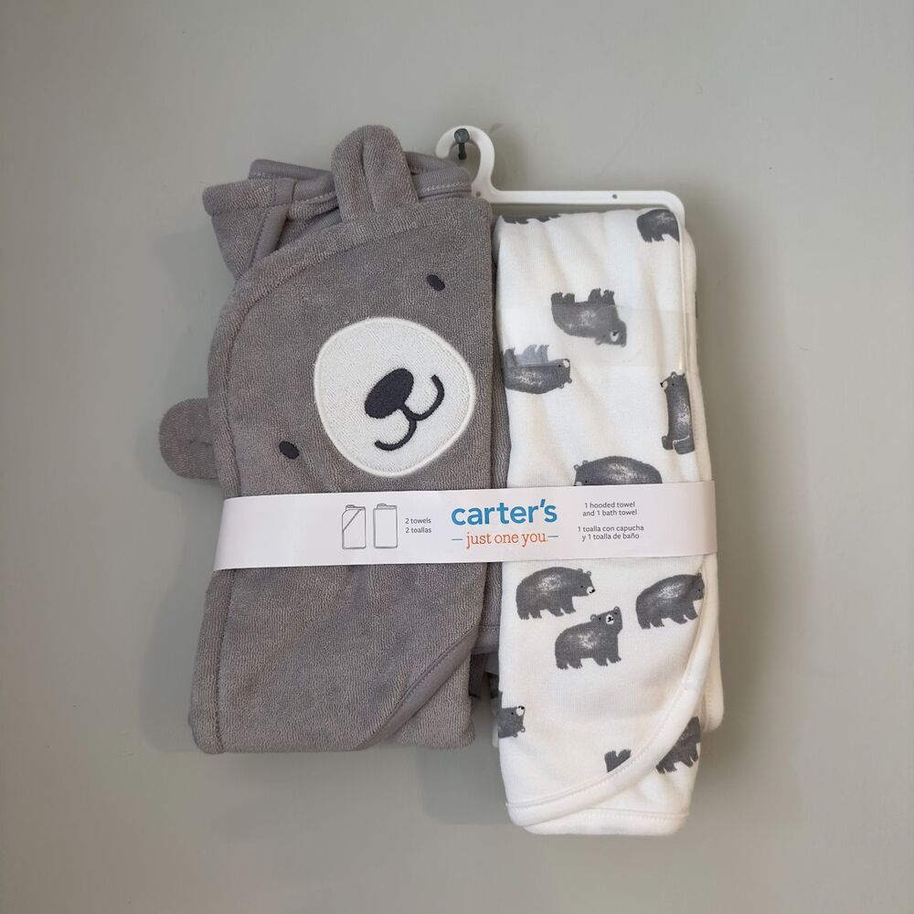 Carter's Just One You Baby Bear Hooded Bath Towel Set - Gray